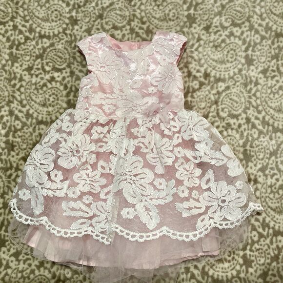 Nannette Other - Girls Pink Dress White Lace Overlay Size 3T Tulle Lined Nannette Sleeveless